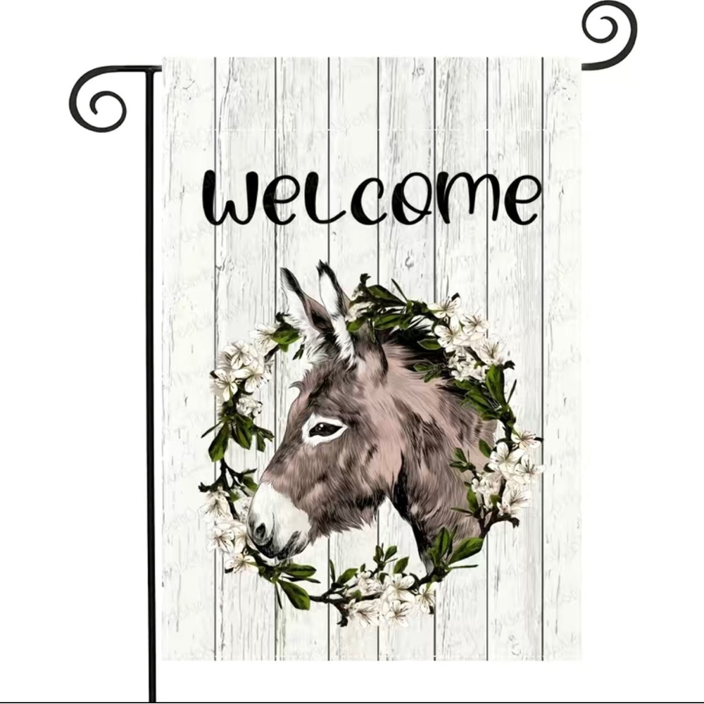 Welcome Garden Flag Farm House Country Donkey Mule Wreath